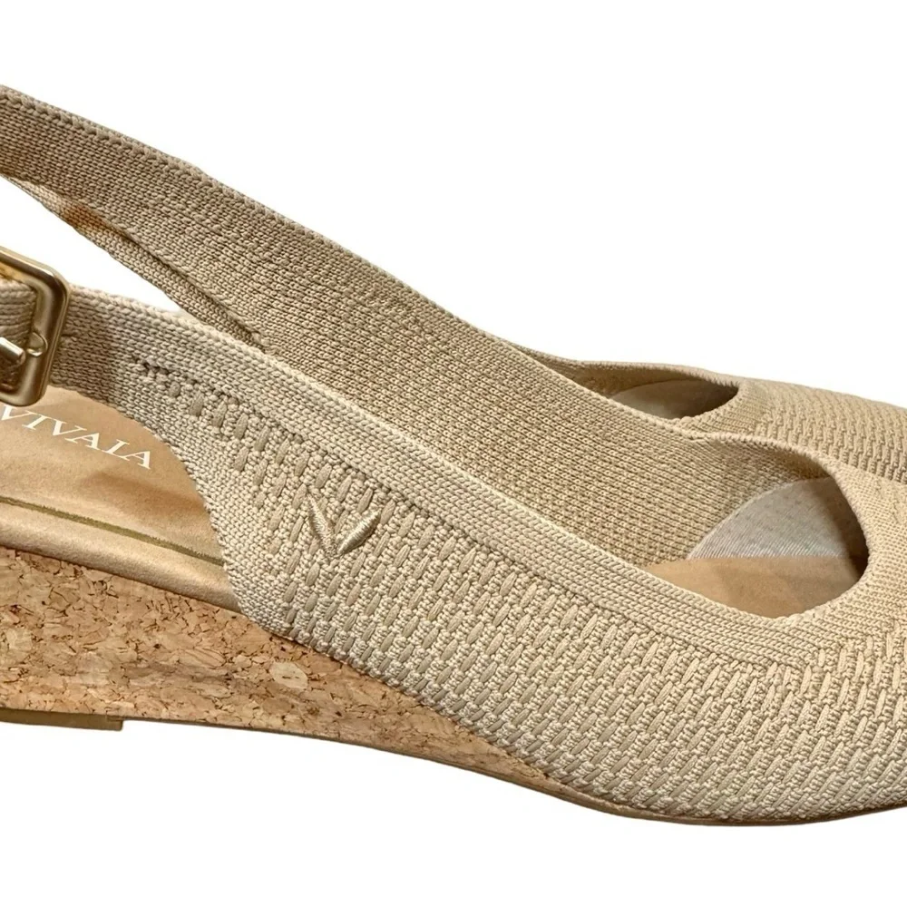 Vivaia Almond Toe Beige Slingback Wedge Tamia in Almond Crochet-Still Full Price